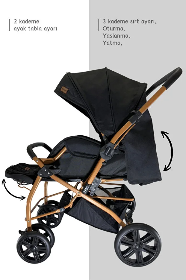 Pusetli̇ Bebek Arabasi Travel Çift Yön Tam Yatış Pozisyonlu Pratik Katlanır Mama Tablalı